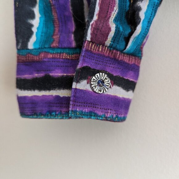 21 - Vintage Paisley Striped Western Button down - Picture 5 of 9
